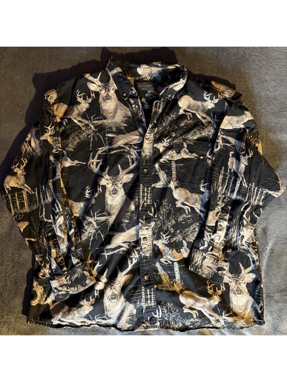 Red head Camo Deer Button Up Shirt Mens XL Hunting Woodland RealTree Style